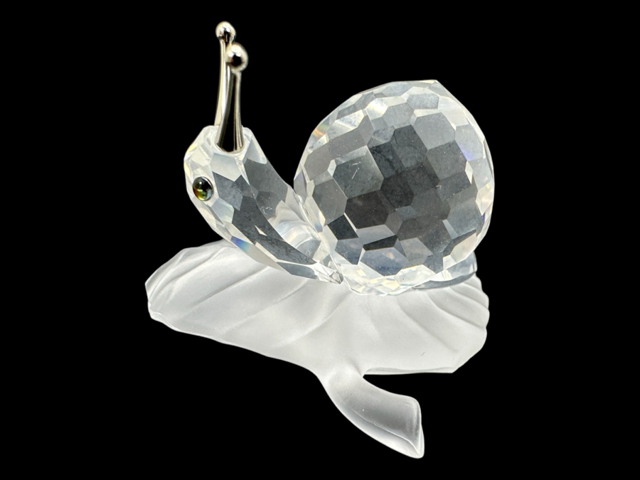 Swarovski Crystal Snail on Vine Leaf #196501 with Box 1.25'H