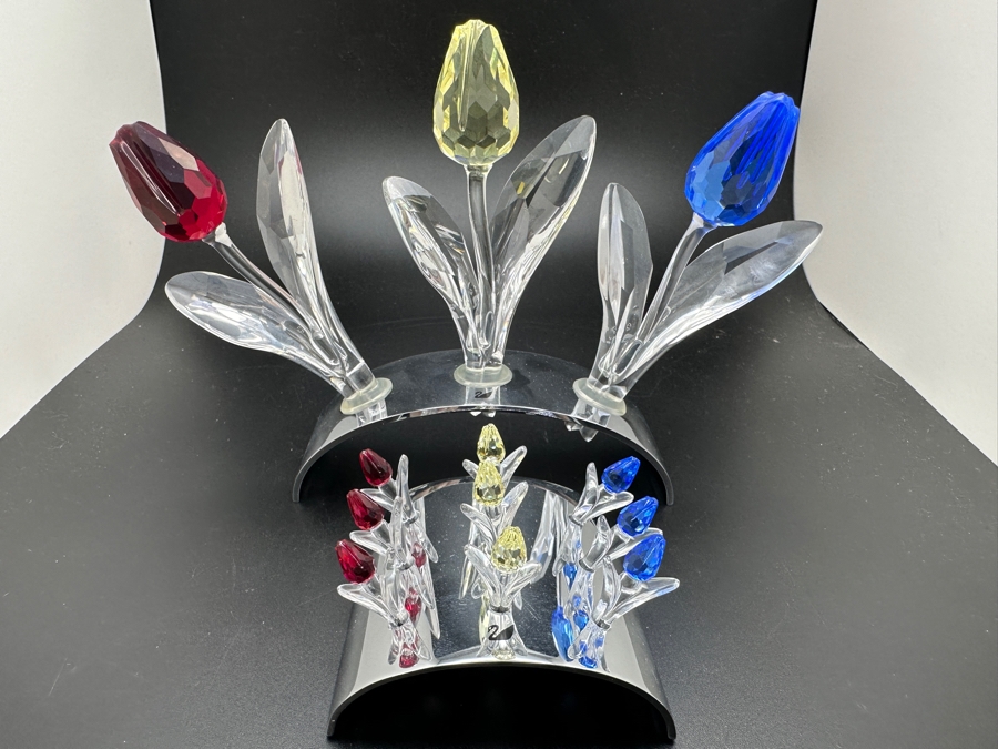 Swarovski Crystal Collector Club Large and Small Tulips with Boxes 4.25'H and 1.5'H [Photo 2]