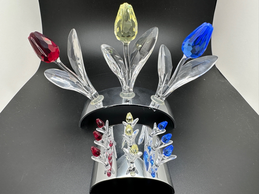 Swarovski Crystal Collector Club Large and Small Tulips with Boxes 4.25'H and 1.5'H [Photo 3]