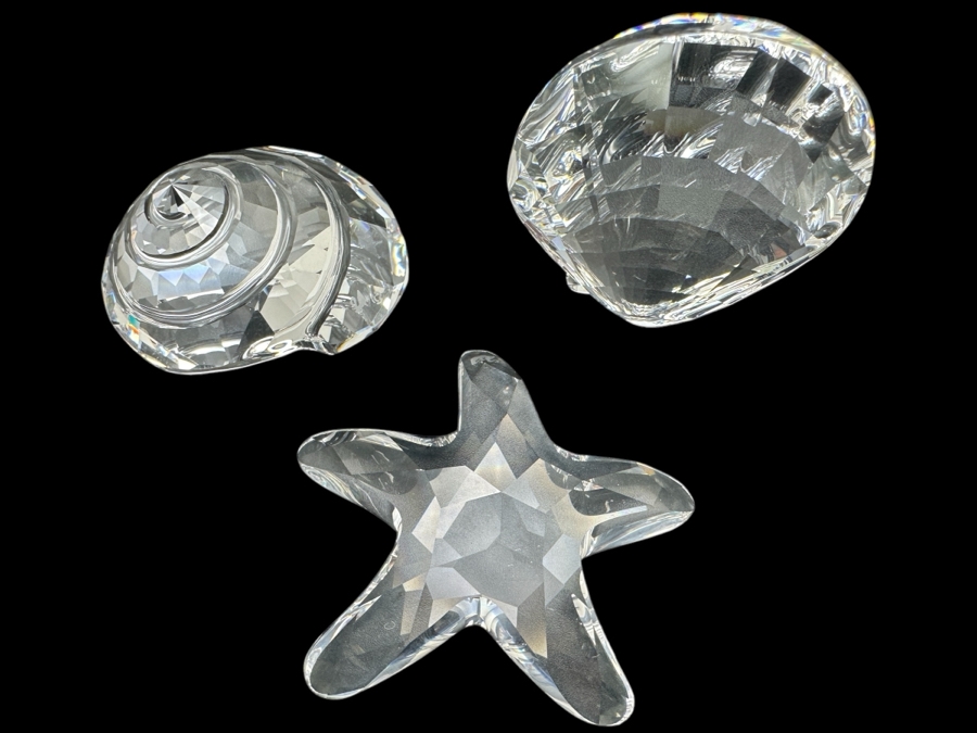 Swarovski Crystal Starfish, Spiral Shell and Shell with Boxes 2' - 2.25'H