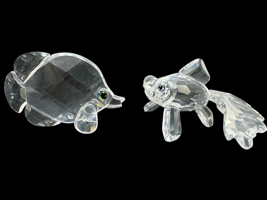 Swarovski Crystal Fish #162888 and Telescope Fish #631103 with Boxes 2' - 2.25'W