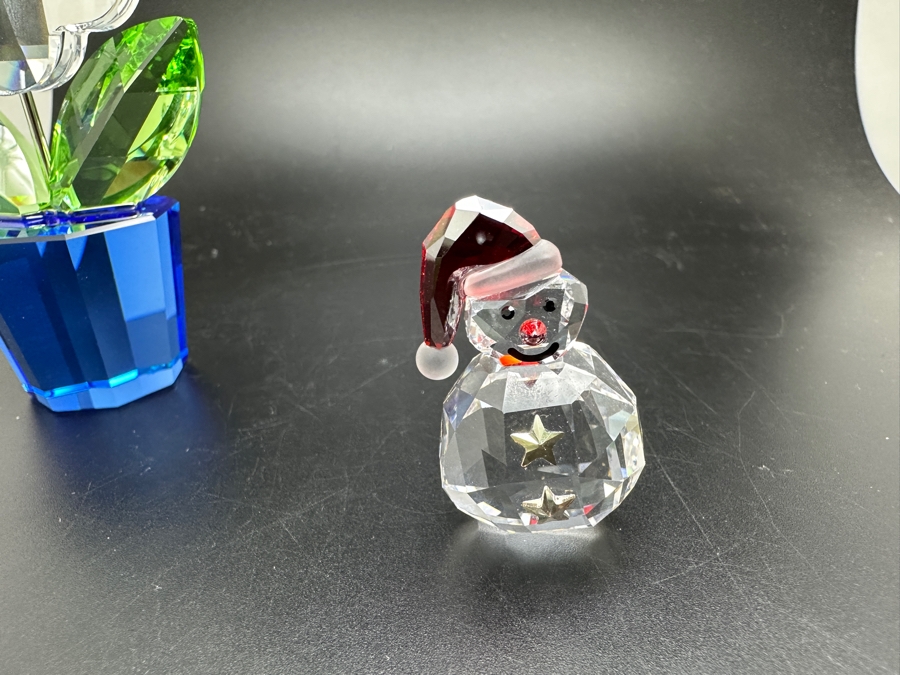 Swarovski Crystal Potted Plant #296598, Window Ornament #905542 and Rocking Snowman #1005414 with Two Boxes 1.5' - 3.75'H [Photo 6]