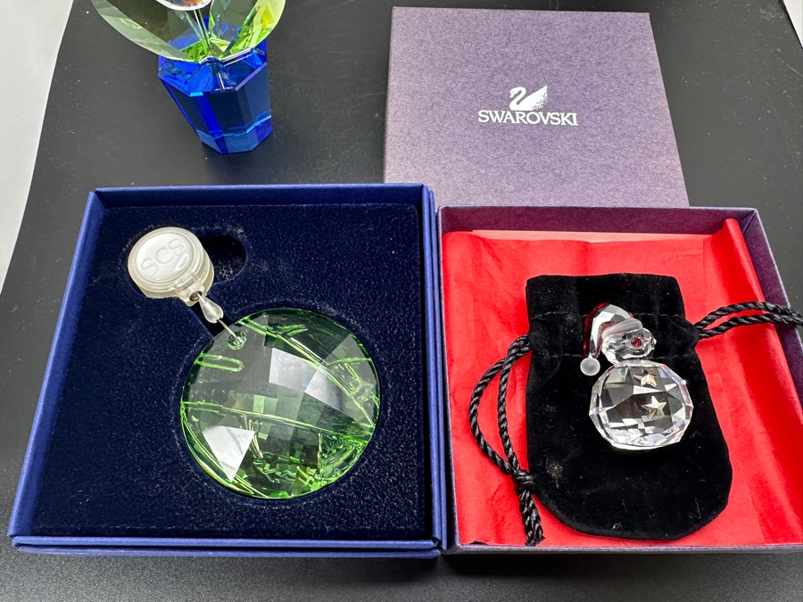 Swarovski Crystal Potted Plant #296598, Window Ornament #905542 and Rocking Snowman #1005414 with Two Boxes 1.5' - 3.75'H [Photo 9]