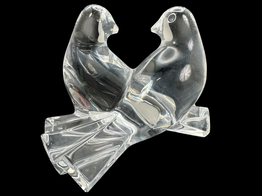 Baccarat Crystal France Loving Doves Signed Figurine 2.5'H
