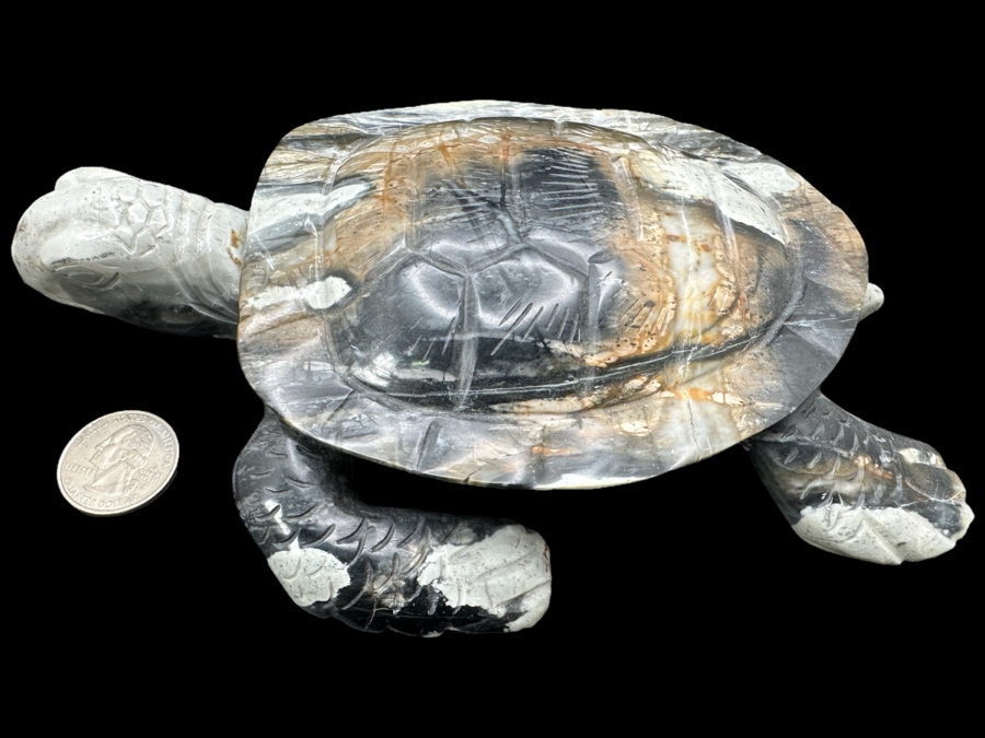 Carved Picasso Jasper Turtle Figurine 7W X 5.5D X 1.5H 895g