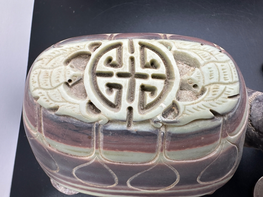 Large Pair Of Chinese Carved Stone Figurine Turtles 1,546g [Photo 8]