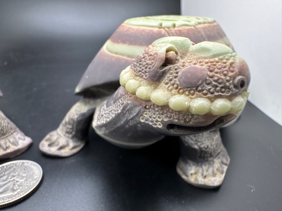 Large Pair Of Chinese Carved Stone Figurine Turtles 1,546g [Photo 15]