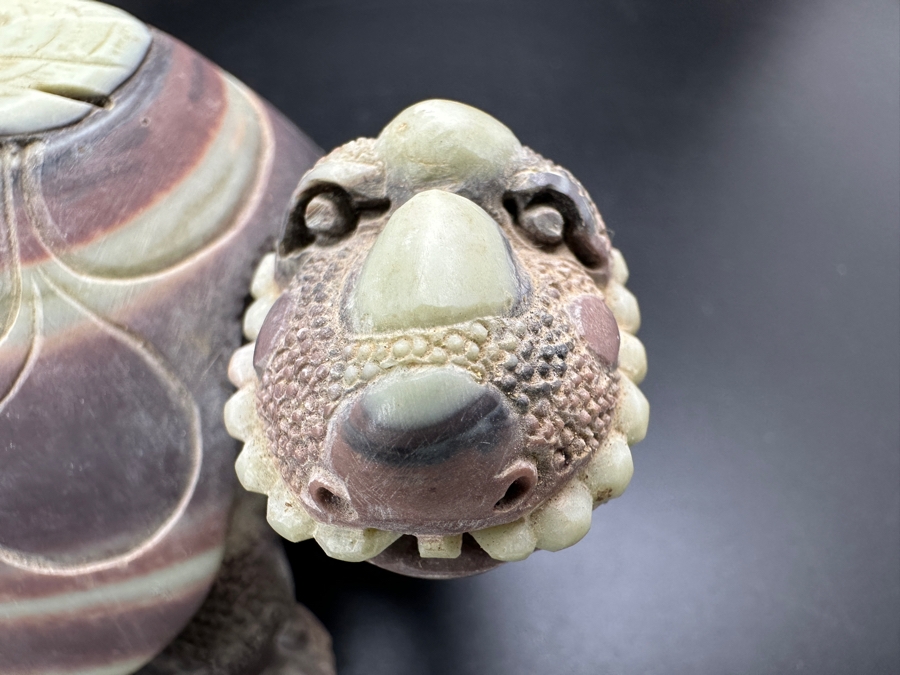 Large Pair Of Chinese Carved Stone Figurine Turtles 1,546g [Photo 23]