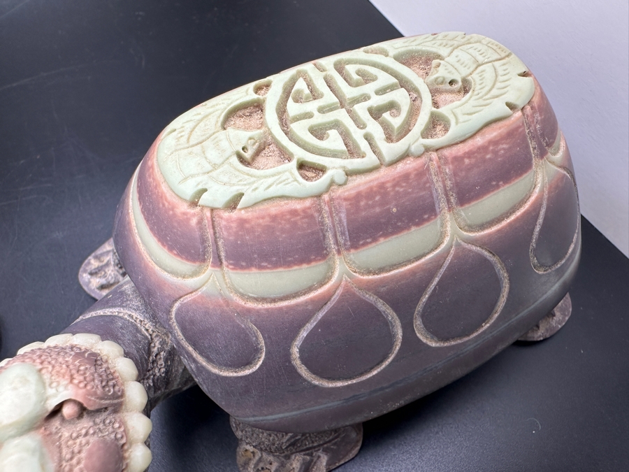 Large Pair Of Chinese Carved Stone Figurine Turtles 1,546g [Photo 12]