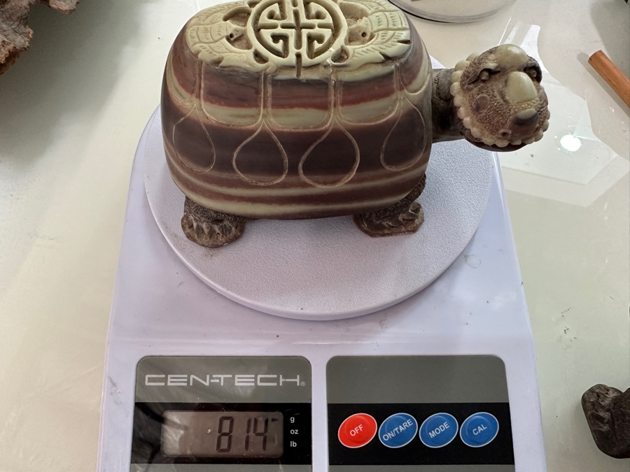 Large Pair Of Chinese Carved Stone Figurine Turtles 1,546g [Photo 26]