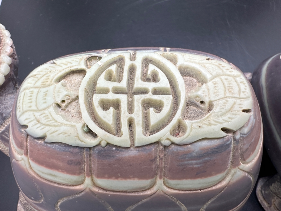 Large Pair Of Chinese Carved Stone Figurine Turtles 1,546g [Photo 18]