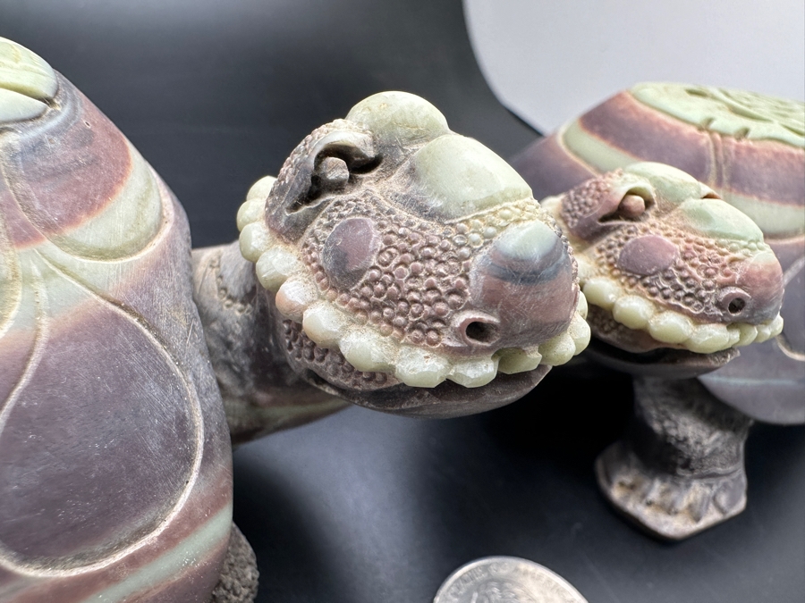 Large Pair Of Chinese Carved Stone Figurine Turtles 1,546g [Photo 6]