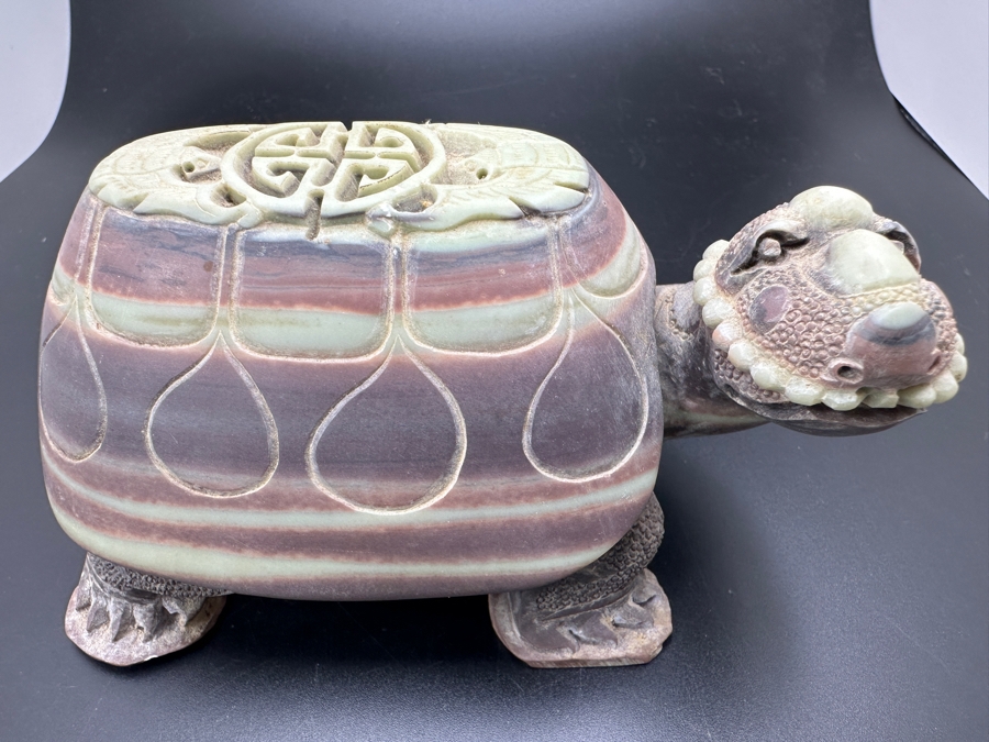 Large Pair Of Chinese Carved Stone Figurine Turtles 1,546g [Photo 25]