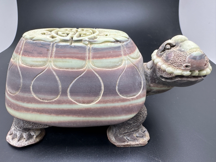 Large Pair Of Chinese Carved Stone Figurine Turtles 1,546g [Photo 24]
