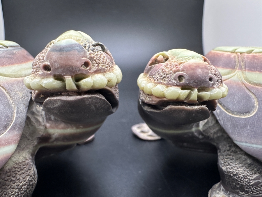 Large Pair Of Chinese Carved Stone Figurine Turtles 1,546g [Photo 10]