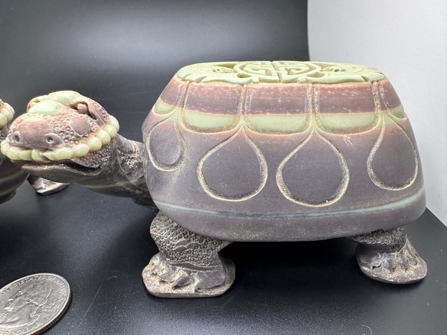 Large Pair Of Chinese Carved Stone Figurine Turtles 1,546g [Photo 11]