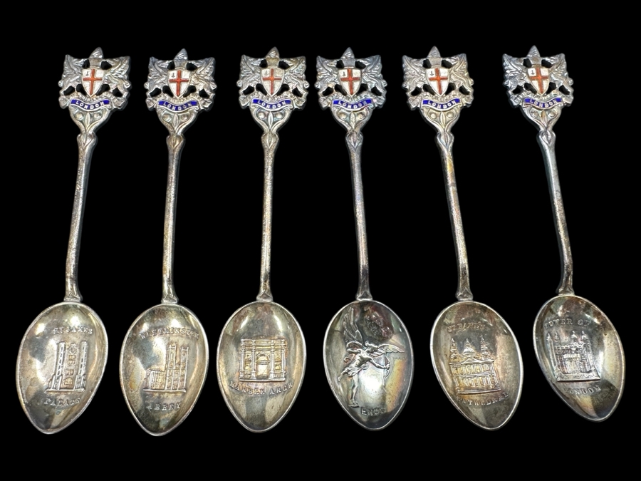 Sterling Silver English Hallmarked London England Tourist Spoons 76.7g (92.5% Silver - Silver Melt Value $75) [Photo 1]