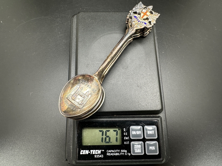 Sterling Silver English Hallmarked London England Tourist Spoons 76.7g (92.5% Silver - Silver Melt Value $75) [Photo 10]