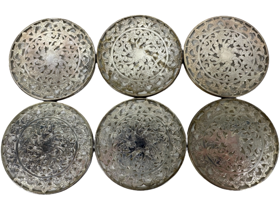 (6) Sterling Silver / Glass Drink Coasters [Photo 1]