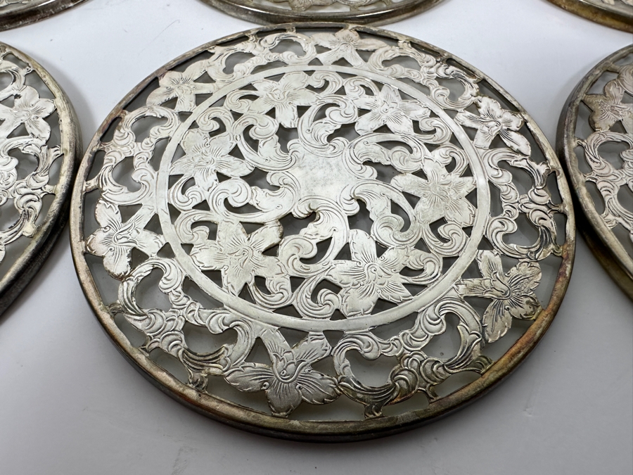 (6) Sterling Silver / Glass Drink Coasters [Photo 3]
