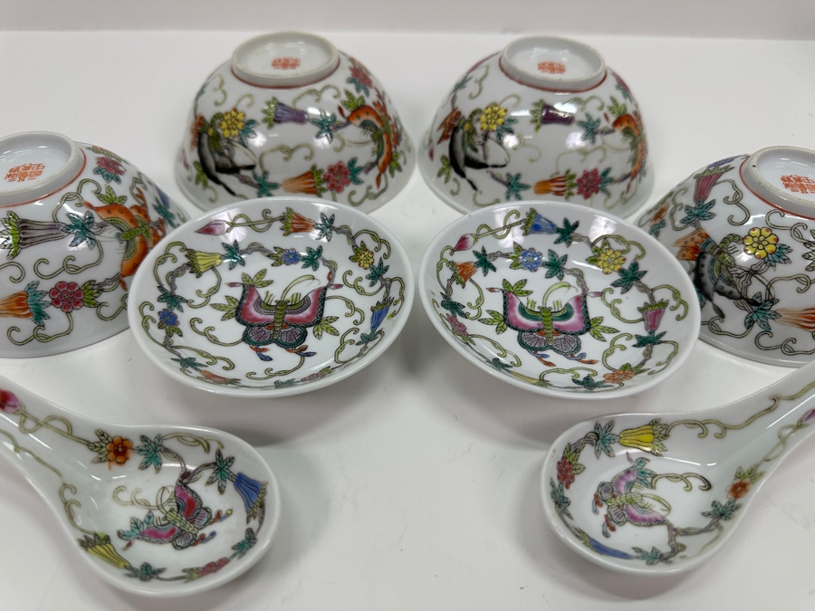 Vintage Chinese (4) Bowls, (2) Dishes And (2) Spoons [Photo 5]
