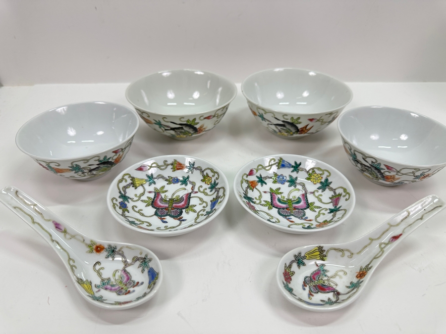 Vintage Chinese (4) Bowls, (2) Dishes And (2) Spoons [Photo 2]