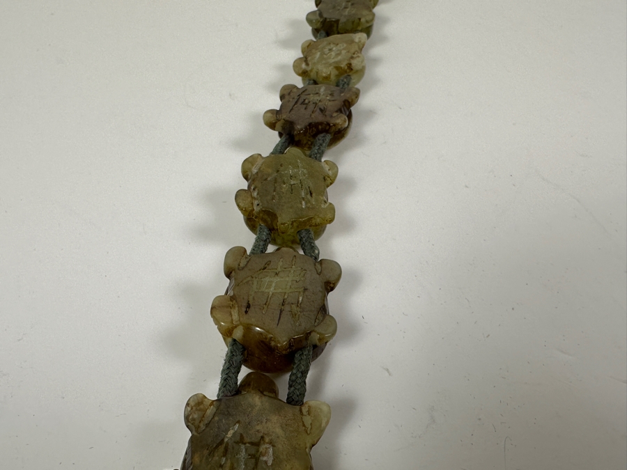 Vintage Chinese Carved Jadeite Turtles Signed Choker 13' Necklace [Photo 14]