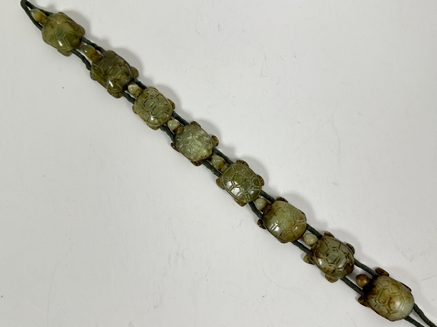 Vintage Chinese Carved Jadeite Turtles Signed Choker 13' Necklace [Photo 17]