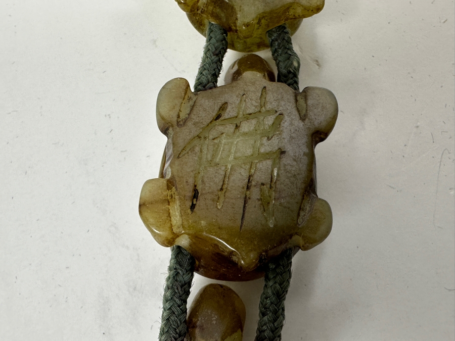 Vintage Chinese Carved Jadeite Turtles Signed Choker 13' Necklace [Photo 15]