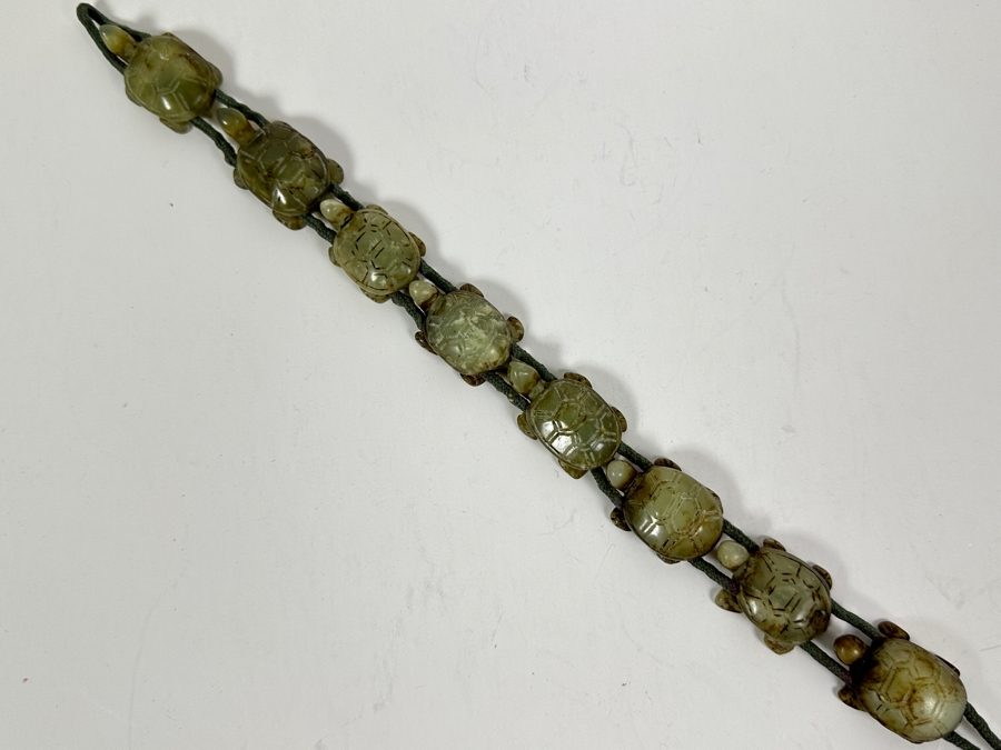 Vintage Chinese Carved Jadeite Turtles Signed Choker 13' Necklace [Photo 16]