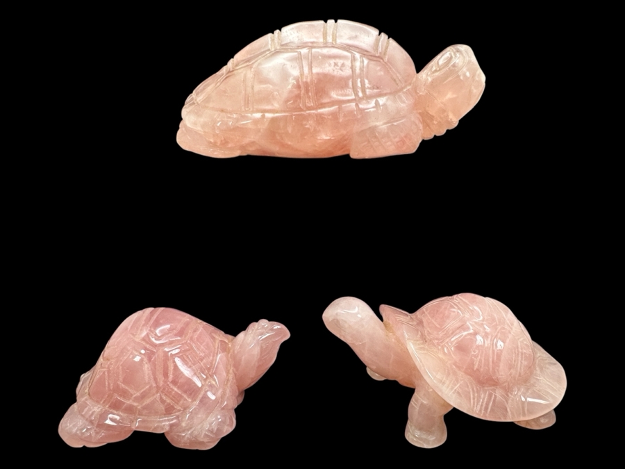 (3) Carved Rose Quartz Turtle Figurines 318g [Photo 1]
