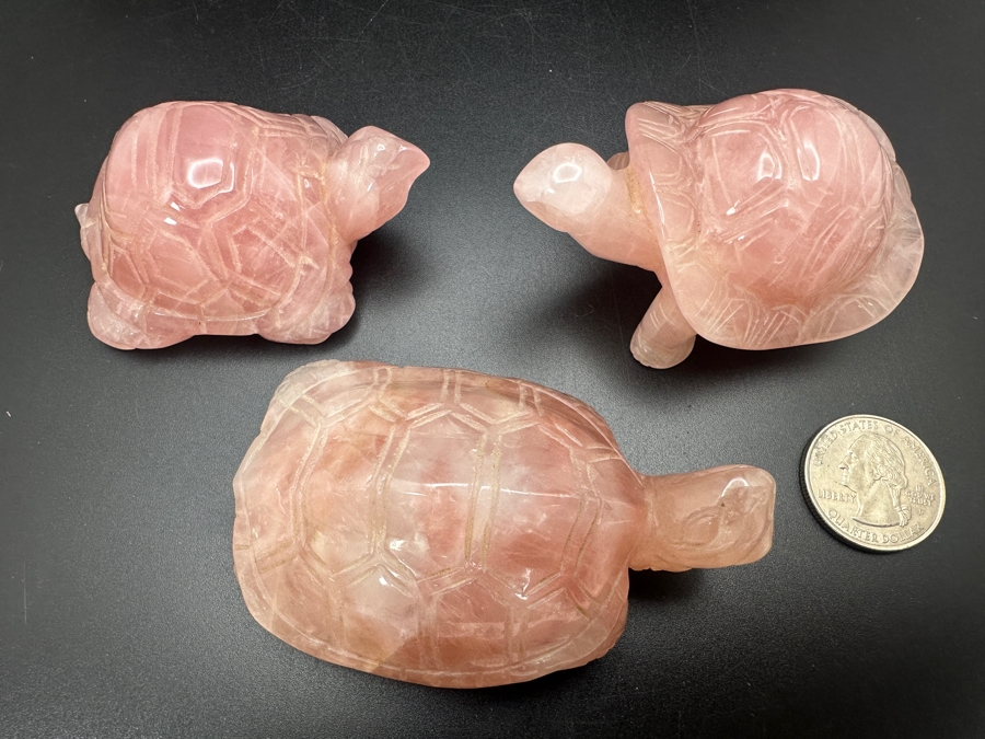 (3) Carved Rose Quartz Turtle Figurines 318g [Photo 6]