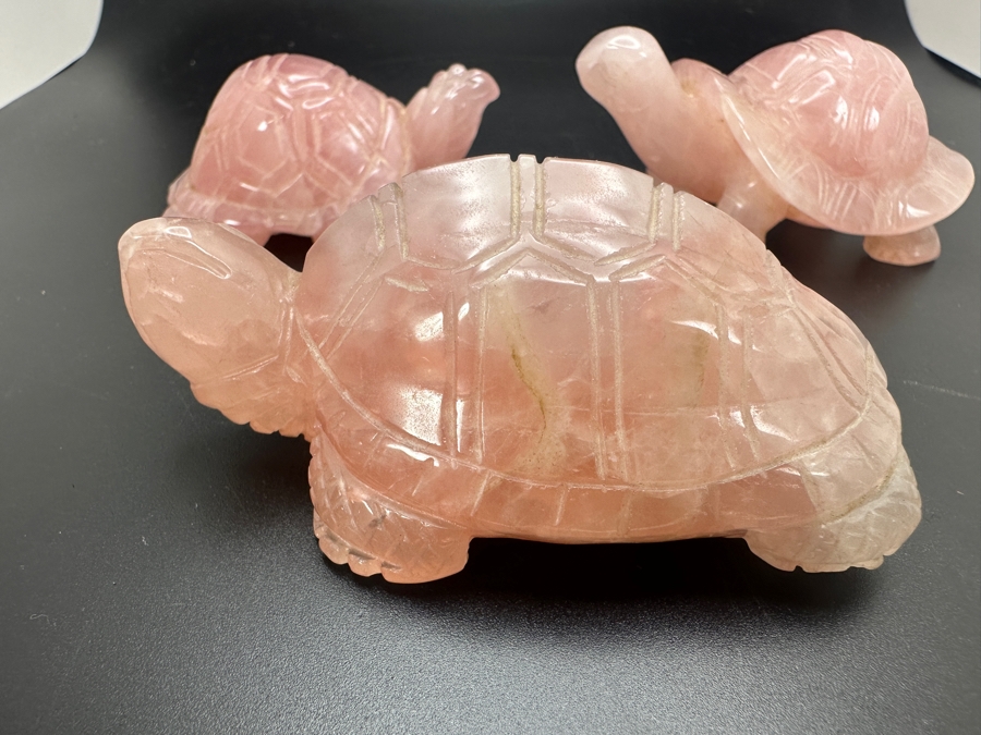 (3) Carved Rose Quartz Turtle Figurines 318g [Photo 8]
