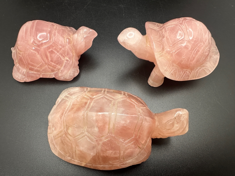 (3) Carved Rose Quartz Turtle Figurines 318g [Photo 5]