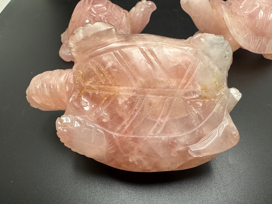(3) Carved Rose Quartz Turtle Figurines 318g [Photo 9]