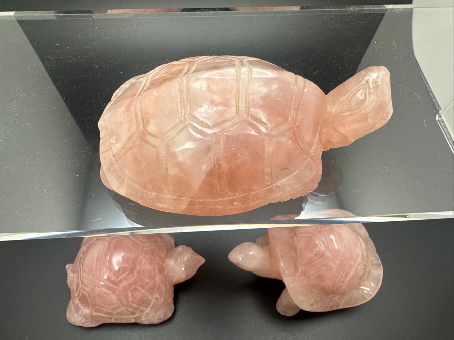 (3) Carved Rose Quartz Turtle Figurines 318g [Photo 4]