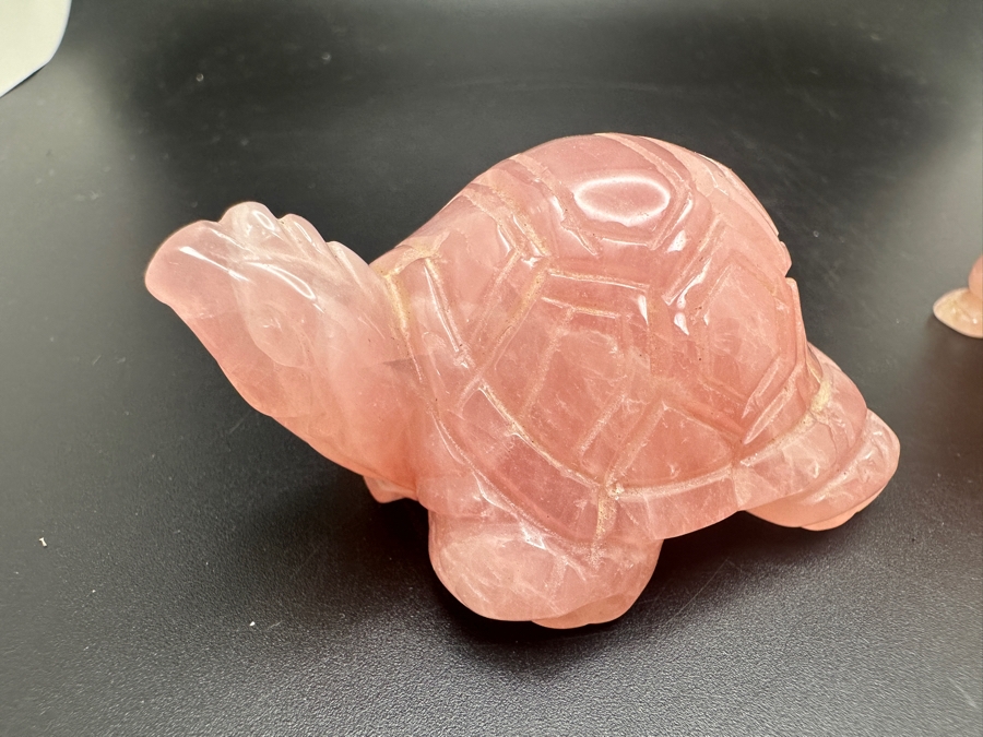 (3) Carved Rose Quartz Turtle Figurines 318g [Photo 11]
