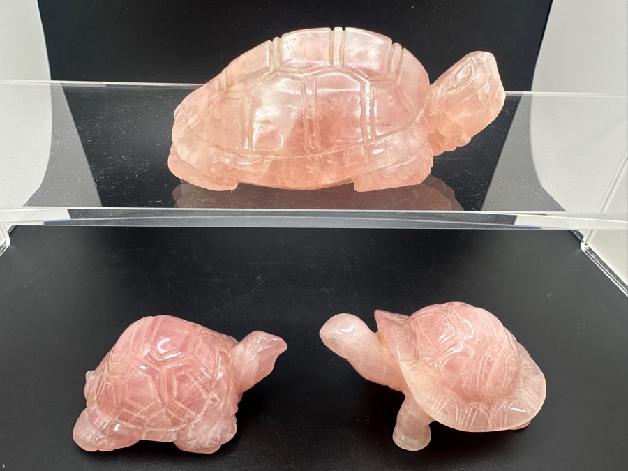 (3) Carved Rose Quartz Turtle Figurines 318g [Photo 3]