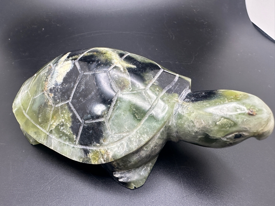 Vintage Chinese Green Moss Agate Carved Turtle Signed 423g [Photo 6]