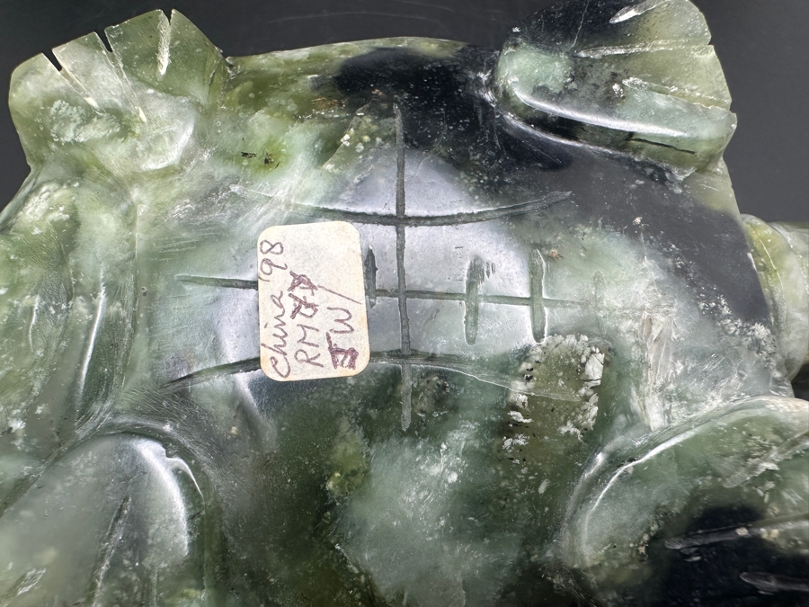 Vintage Chinese Green Moss Agate Carved Turtle Signed 423g [Photo 12]