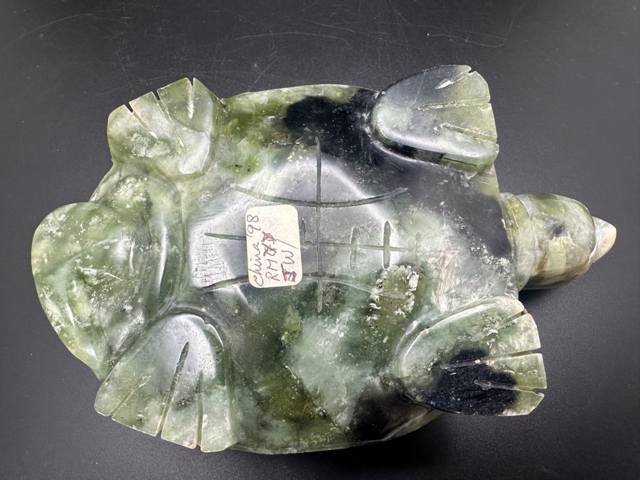 Vintage Chinese Green Moss Agate Carved Turtle Signed 423g [Photo 11]