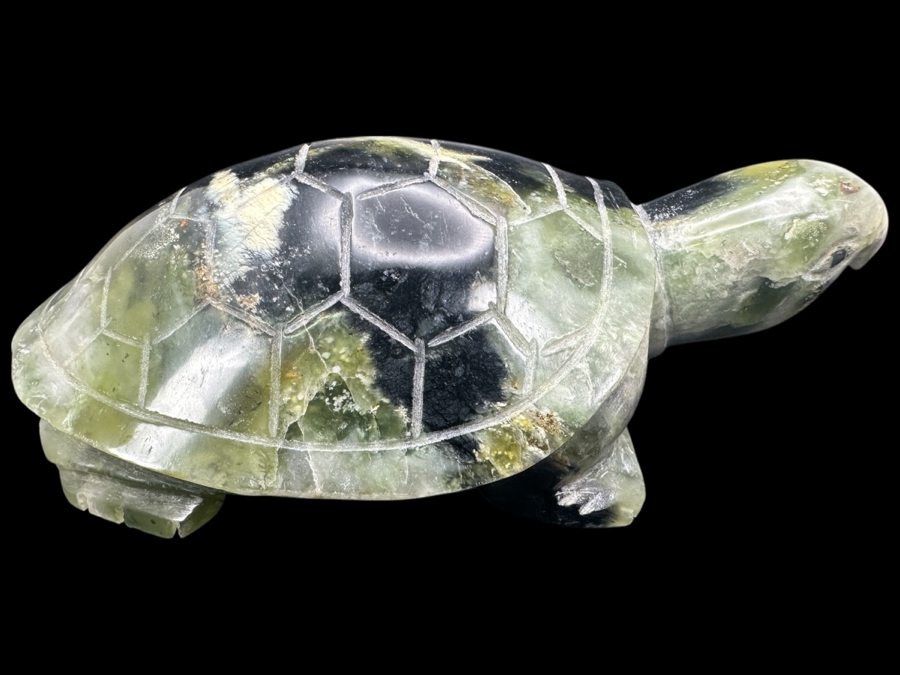Vintage Chinese Green Moss Agate Carved Turtle Signed 423g [Photo 1]