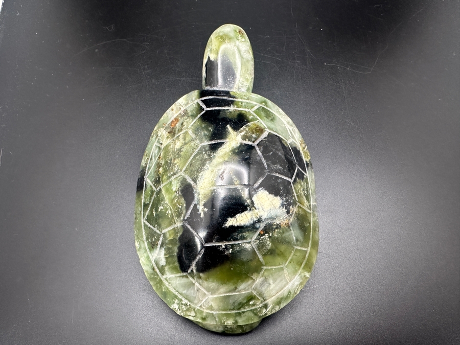Vintage Chinese Green Moss Agate Carved Turtle Signed 423g [Photo 9]