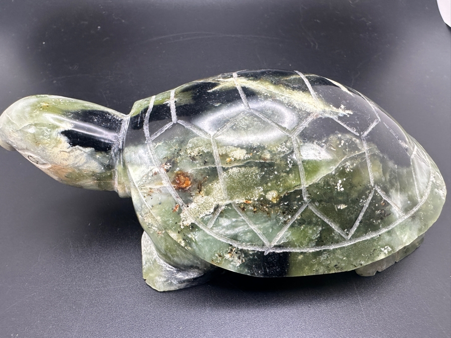 Vintage Chinese Green Moss Agate Carved Turtle Signed 423g [Photo 8]