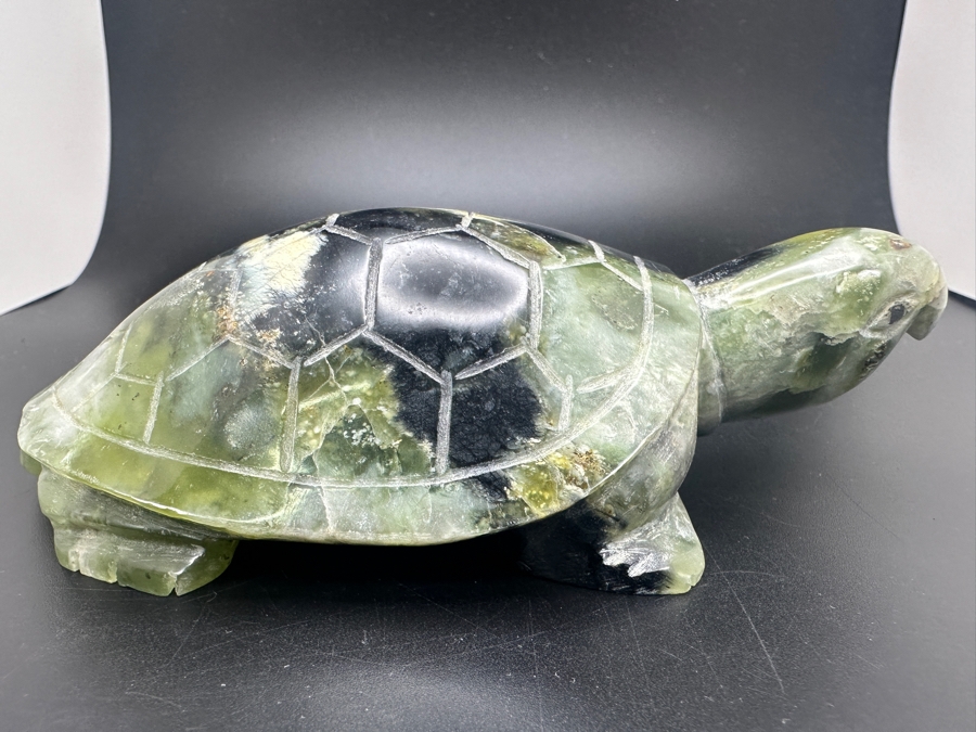 Vintage Chinese Green Moss Agate Carved Turtle Signed 423g [Photo 3]