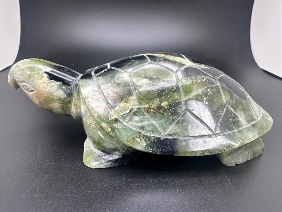 Vintage Chinese Green Moss Agate Carved Turtle Signed 423g [Photo 7]