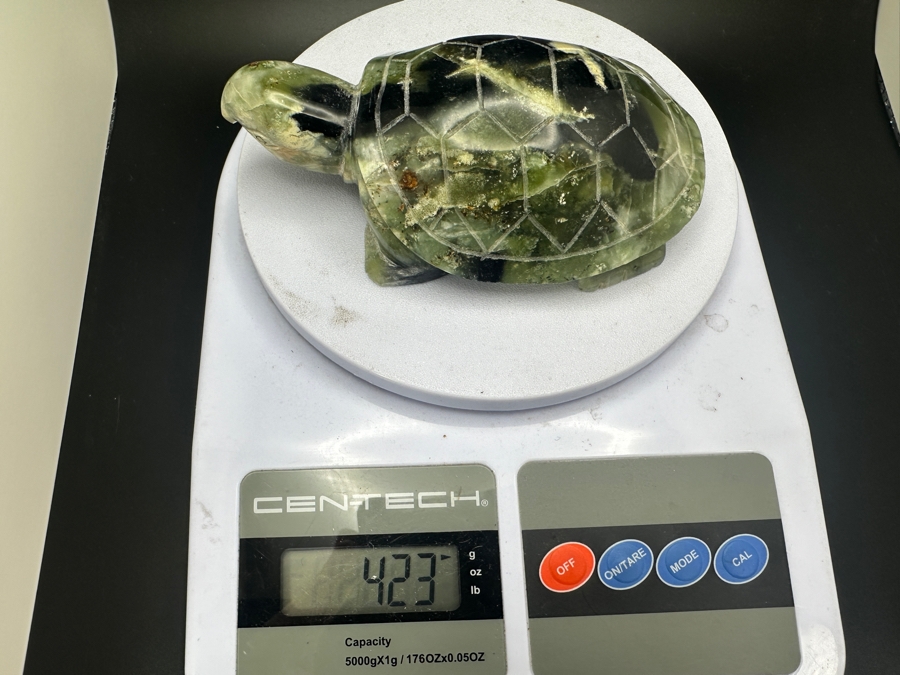 Vintage Chinese Green Moss Agate Carved Turtle Signed 423g [Photo 16]