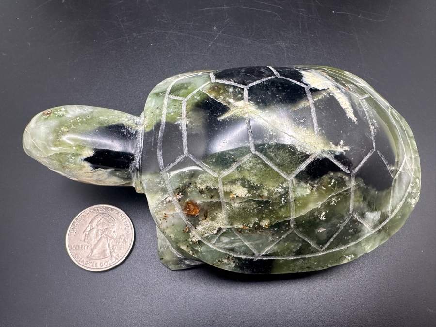 Vintage Chinese Green Moss Agate Carved Turtle Signed 423g [Photo 15]