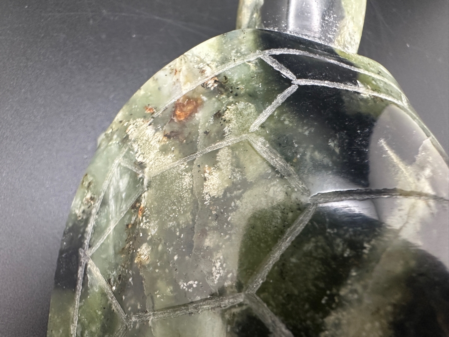 Vintage Chinese Green Moss Agate Carved Turtle Signed 423g [Photo 10]