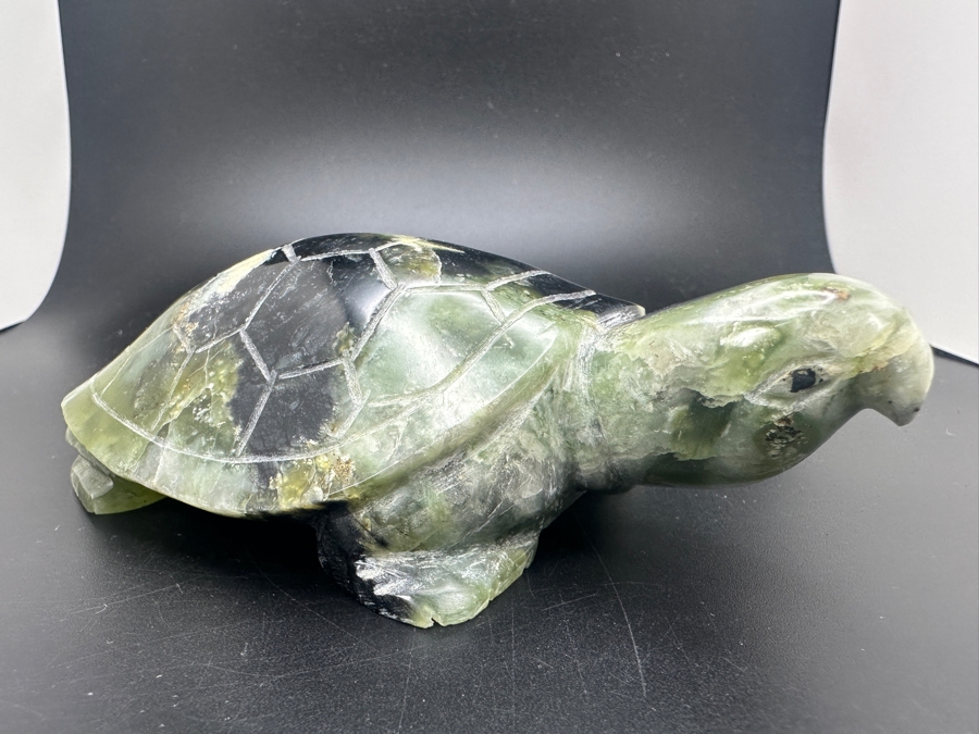 Vintage Chinese Green Moss Agate Carved Turtle Signed 423g [Photo 5]